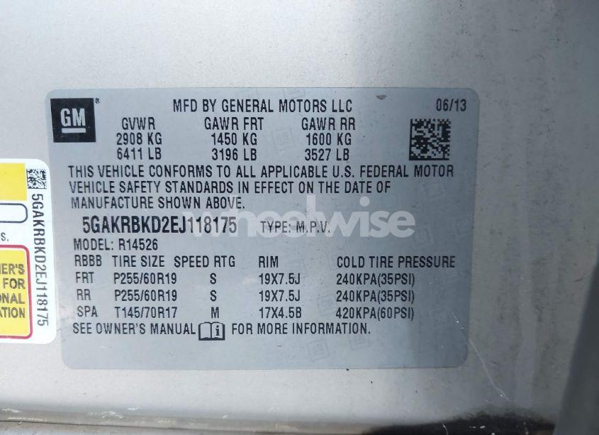 Photo 9 of 2014 Buick Enclave LEATHER (VIN 5GAKRBKD2EJ118175)