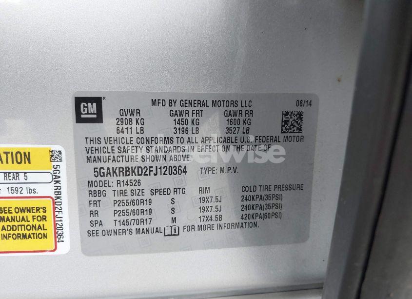 Photo 9 of 2015 Buick Enclave LEATHER (VIN 5GAKRBKD2FJ120364)