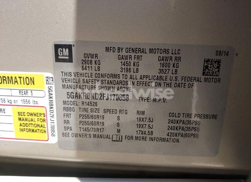 Photo 9 of 2015 Buick Enclave LEATHER (VIN 5GAKRBKD2FJ170858)