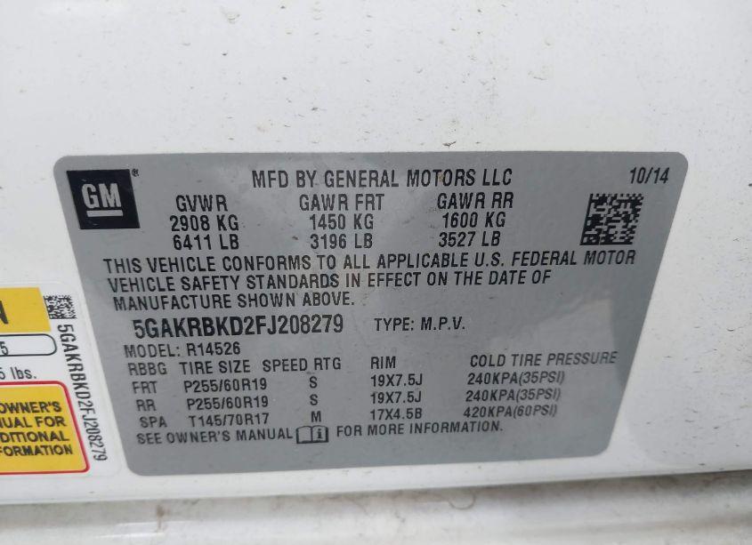 Photo 9 of 2015 Buick Enclave LEATHER (VIN 5GAKRBKD2FJ208279)