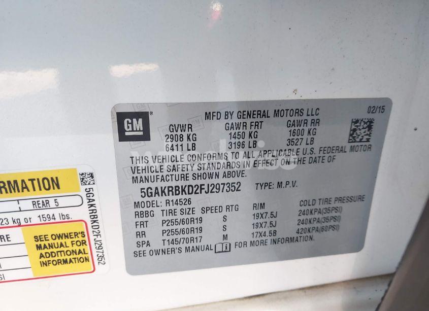 Photo 9 of 2015 Buick Enclave LEATHER (VIN 5GAKRBKD2FJ297352)