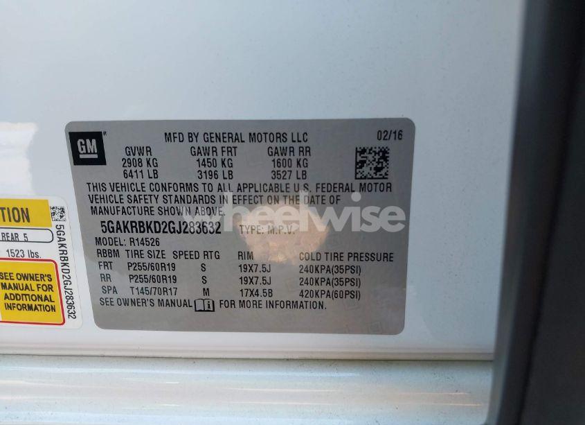 Photo 9 of 2016 Buick Enclave LEATHER (VIN 5GAKRBKD2GJ283632)