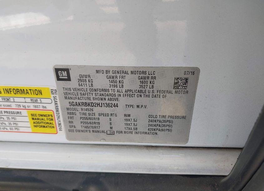 Photo 9 of 2017 Buick Enclave LEATHER (VIN 5GAKRBKD2HJ136244)