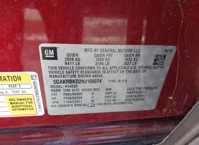 Photo 9 of 2017 Buick Enclave LEATHER (VIN 5GAKRBKD2HJ199974)