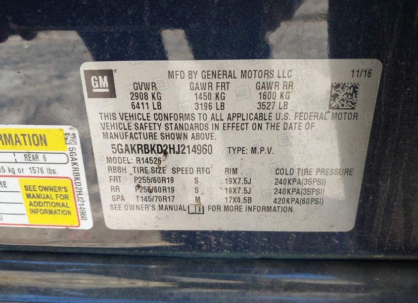 Photo 9 of 2017 Buick Enclave LEATHER (VIN 5GAKRBKD2HJ214960)