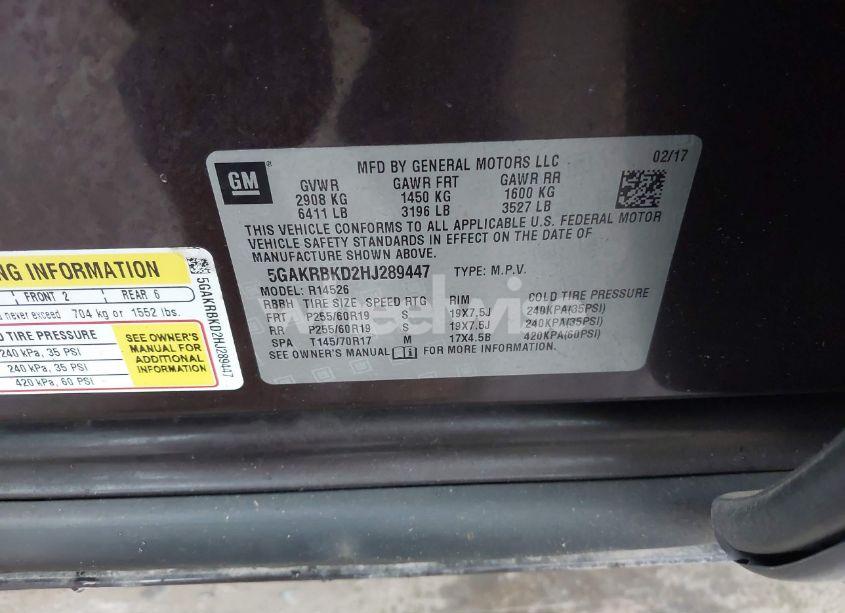 Photo 9 of 2017 Buick Enclave LEATHER (VIN 5GAKRBKD2HJ289447)