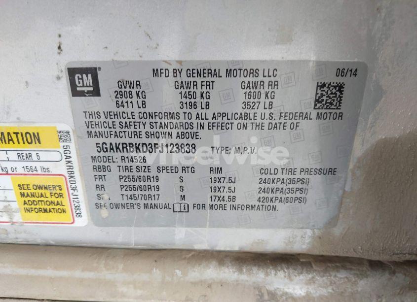 Photo 9 of 2015 Buick Enclave LEATHER (VIN 5GAKRBKD3FJ123838)