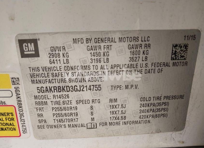 Photo 9 of 2016 Buick Enclave LEATHER (VIN 5GAKRBKD3GJ214755)