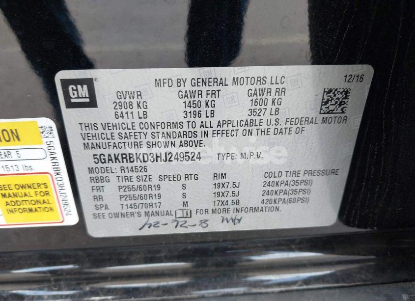 Photo 9 of 2017 Buick Enclave LEATHER (VIN 5GAKRBKD3HJ249524)