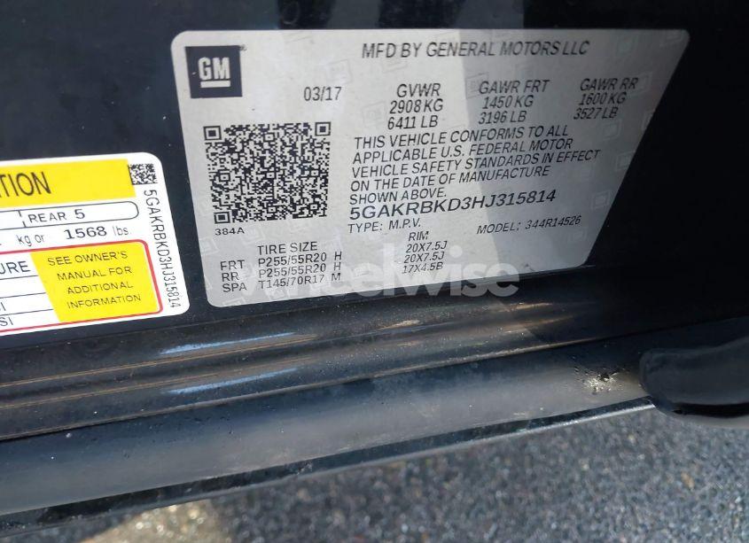 Photo 9 of 2017 Buick Enclave LEATHER (VIN 5GAKRBKD3HJ315814)