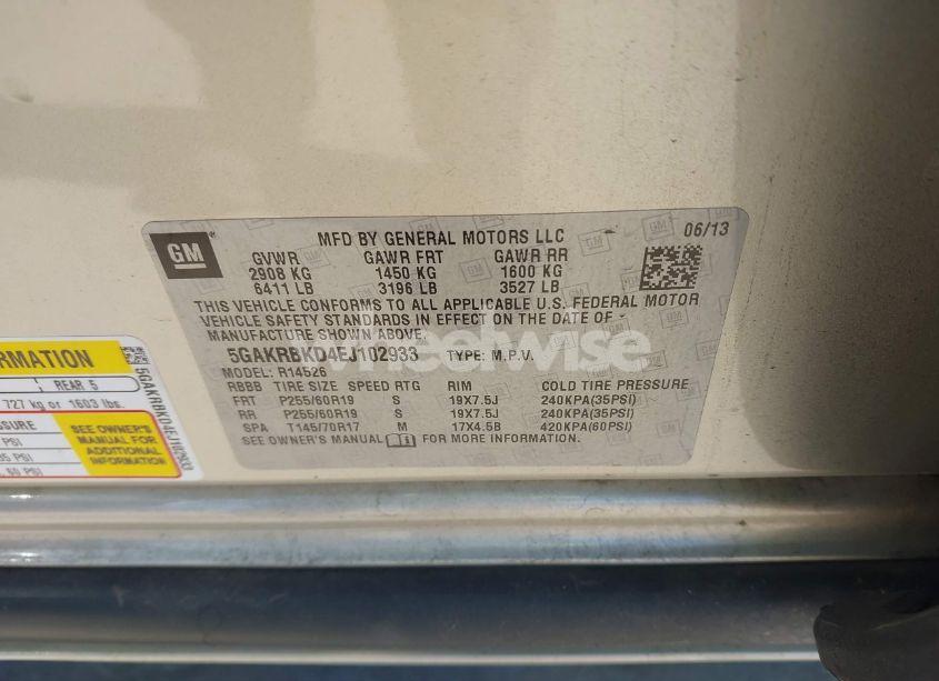 Photo 9 of 2014 Buick Enclave LEATHER (VIN 5GAKRBKD4EJ102933)