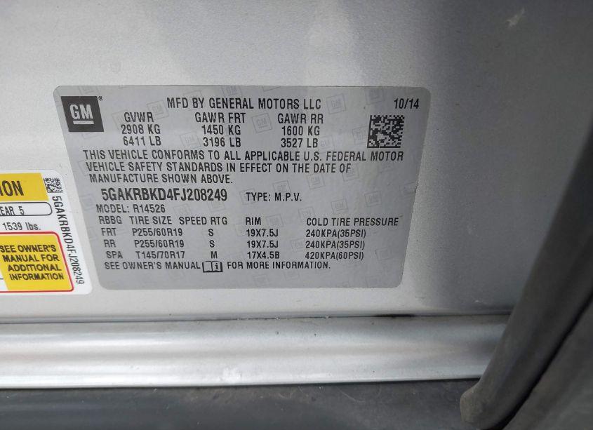 Photo 9 of 2015 Buick Enclave LEATHER (VIN 5GAKRBKD4FJ208249)