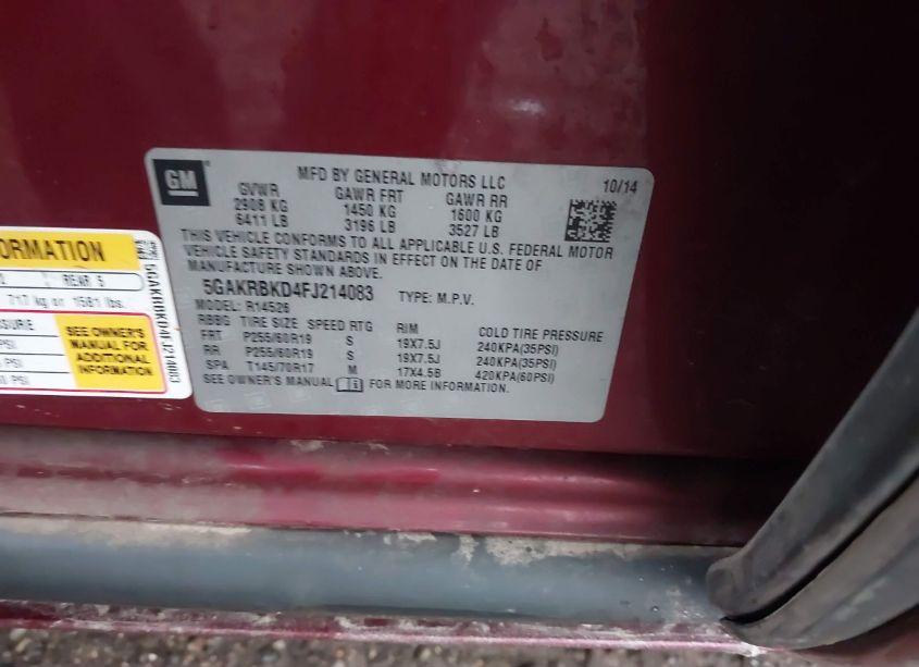 Photo 9 of 2015 Buick Enclave LEATHER (VIN 5GAKRBKD4FJ214083)