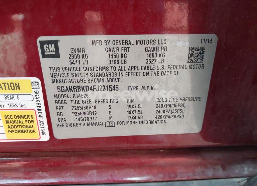 Photo 9 of 2015 Buick Enclave LEATHER (VIN 5GAKRBKD4FJ231546)