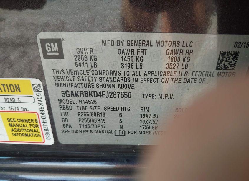 Photo 9 of 2015 Buick Enclave LEATHER (VIN 5GAKRBKD4FJ287650)