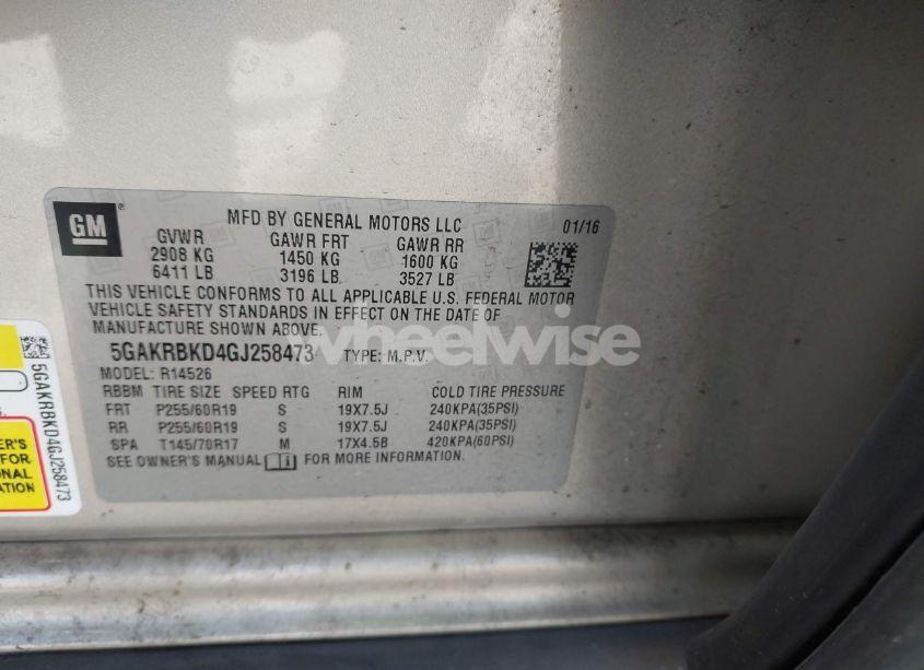 Photo 9 of 2016 Buick Enclave LEATHER (VIN 5GAKRBKD4GJ258473)