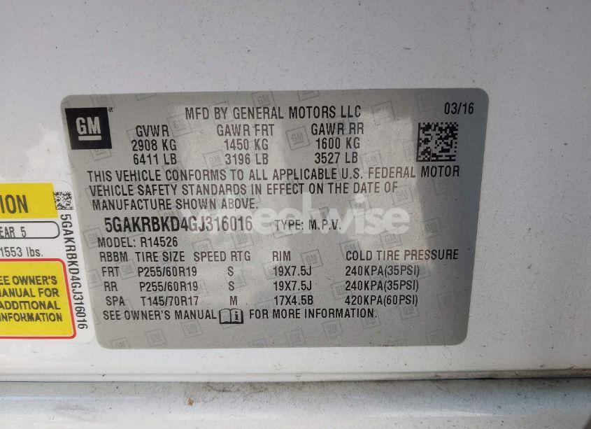 Photo 9 of 2016 Buick Enclave LEATHER (VIN 5GAKRBKD4GJ316016)