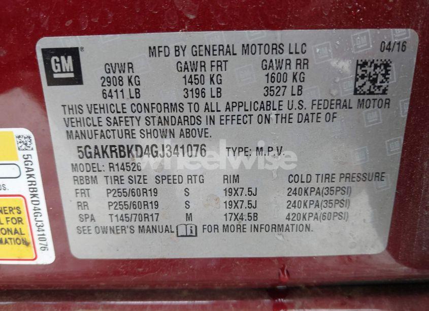 Photo 9 of 2016 Buick Enclave LEATHER (VIN 5GAKRBKD4GJ341076)