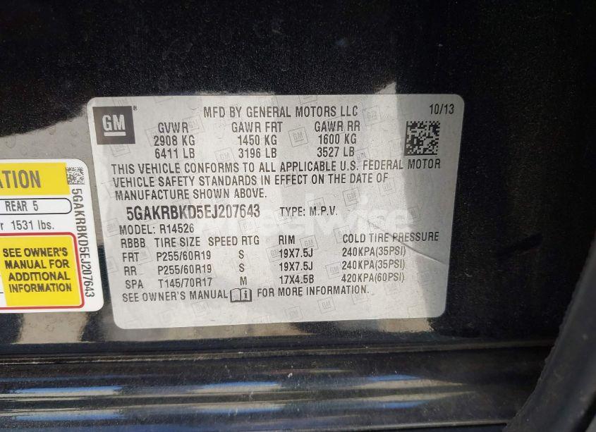 Photo 9 of 2014 Buick Enclave LEATHER (VIN 5GAKRBKD5EJ207643)