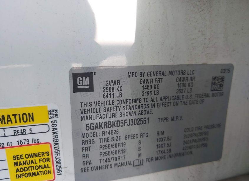 Photo 9 of 2015 Buick Enclave LEATHER (VIN 5GAKRBKD5FJ302561)