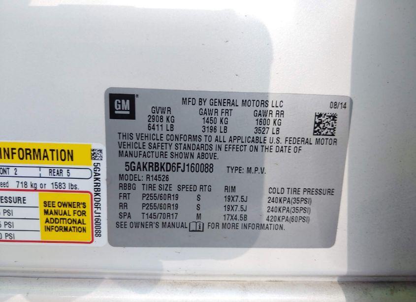 Photo 9 of 2015 Buick Enclave LEATHER (VIN 5GAKRBKD6FJ160088)