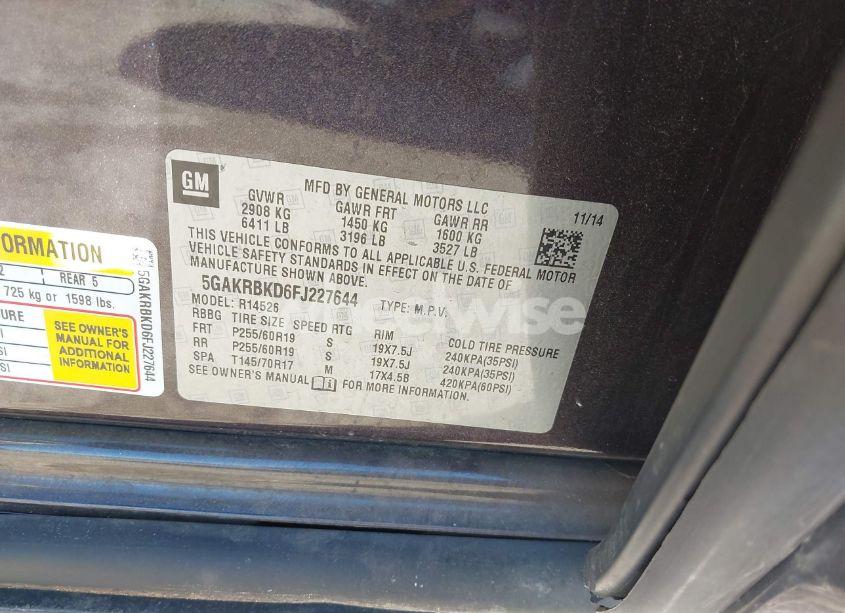 Photo 9 of 2015 Buick Enclave LEATHER (VIN 5GAKRBKD6FJ227644)