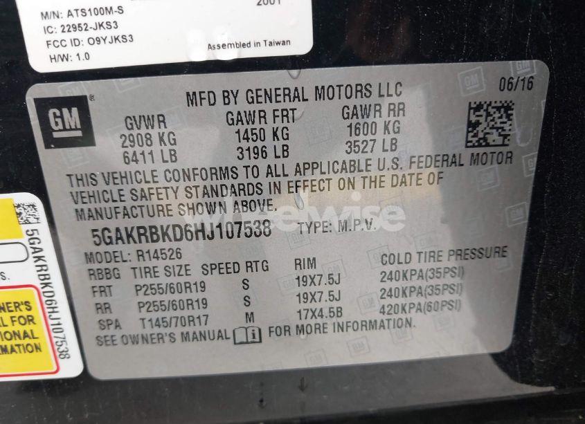 Photo 9 of 2017 Buick Enclave LEATHER (VIN 5GAKRBKD6HJ107538)