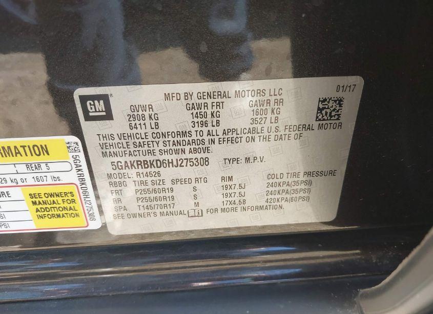 Photo 9 of 2017 Buick Enclave LEATHER (VIN 5GAKRBKD6HJ275308)