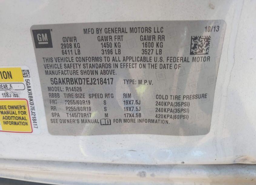 Photo 9 of 2014 Buick Enclave LEATHER (VIN 5GAKRBKD7EJ218417)