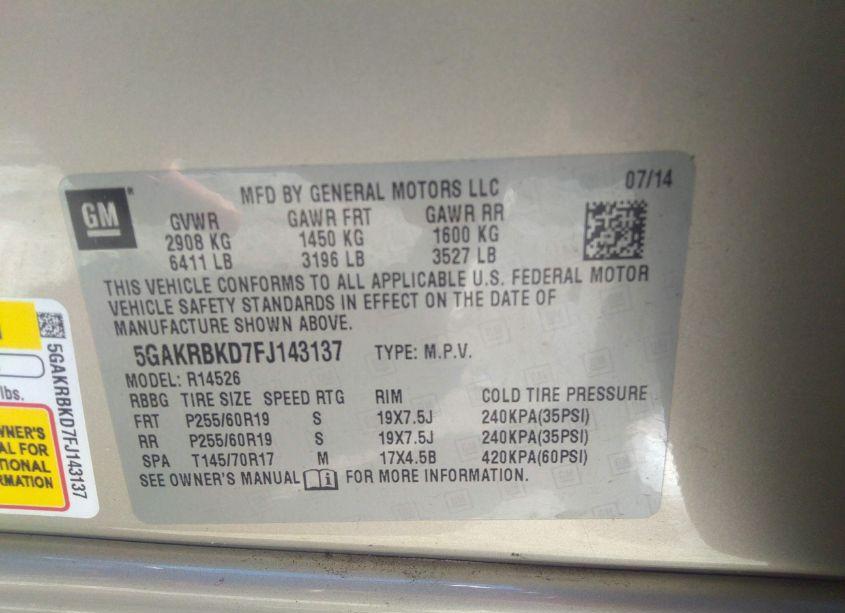 Photo 9 of 2015 Buick Enclave LEATHER (VIN 5GAKRBKD7FJ143137)