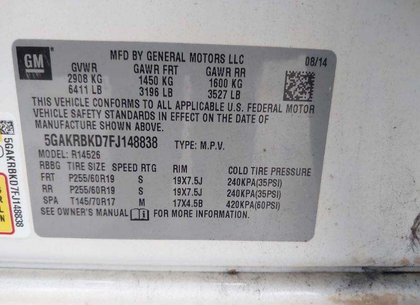 Photo 9 of 2015 Buick Enclave LEATHER (VIN 5GAKRBKD7FJ148838)