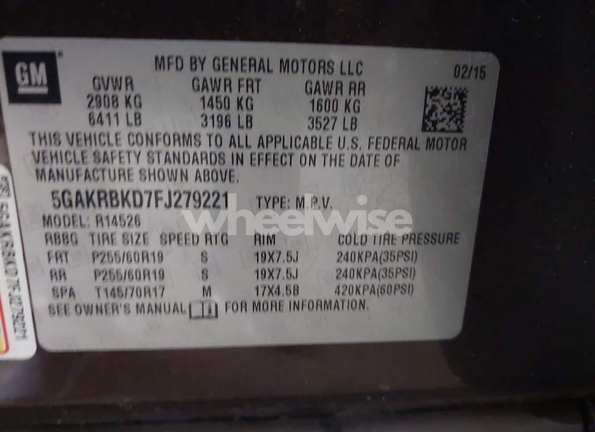 Photo 9 of 2015 Buick Enclave LEATHER (VIN 5GAKRBKD7FJ279221)