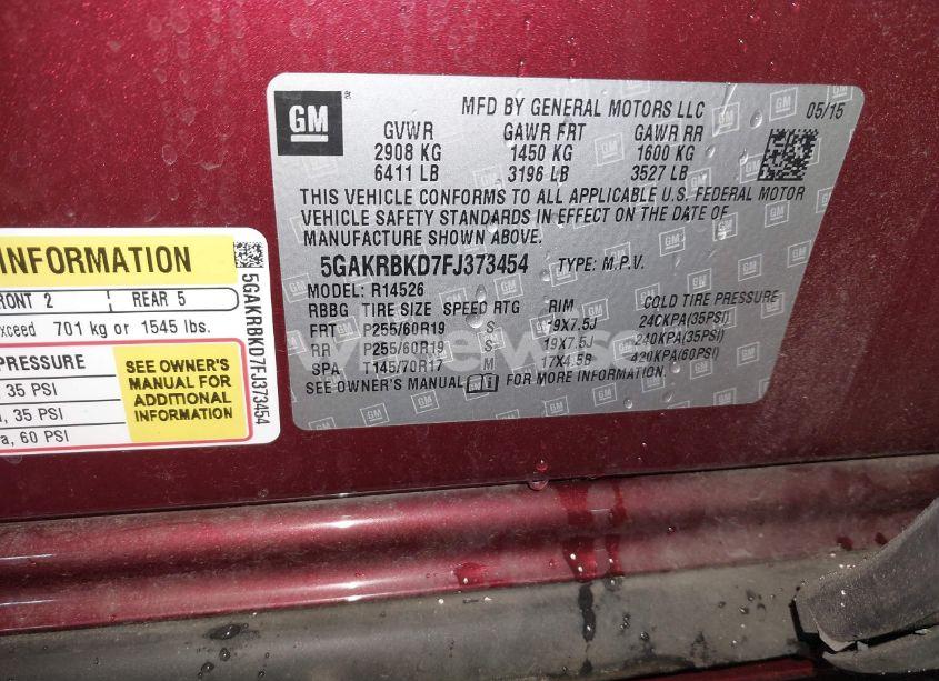 Photo 9 of 2015 Buick Enclave LEATHER (VIN 5GAKRBKD7FJ373454)