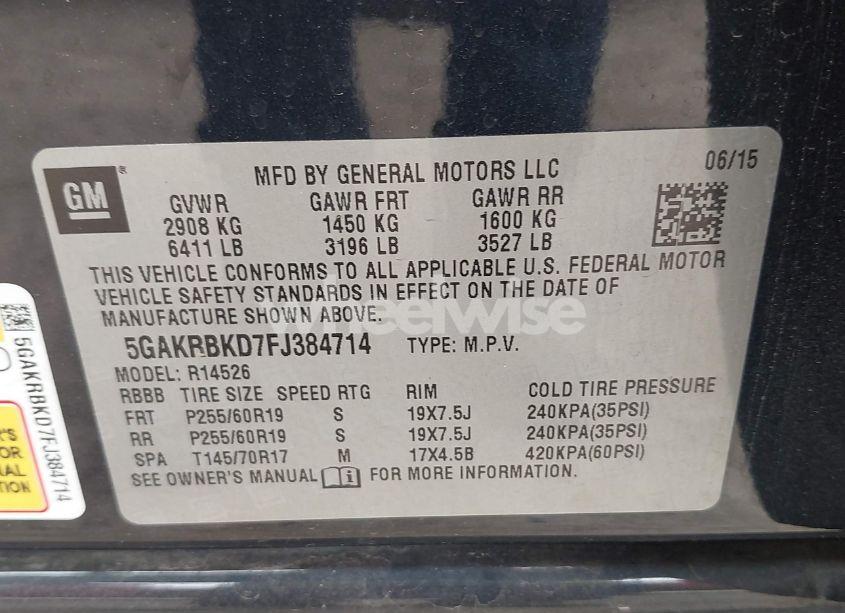 Photo 9 of 2015 Buick Enclave LEATHER (VIN 5GAKRBKD7FJ384714)