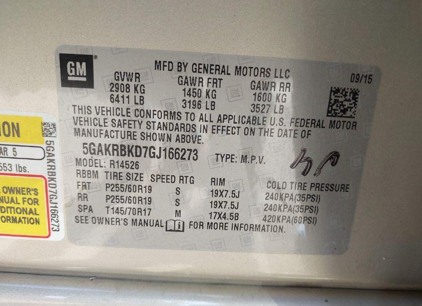 Photo 9 of 2016 Buick Enclave LEATHER (VIN 5GAKRBKD7GJ166273)