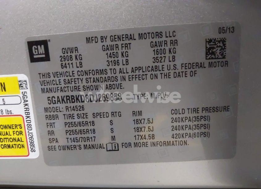 Photo 9 of 2013 Buick Enclave CONVENIENCE (VIN 5GAKRBKD8DJ269858)