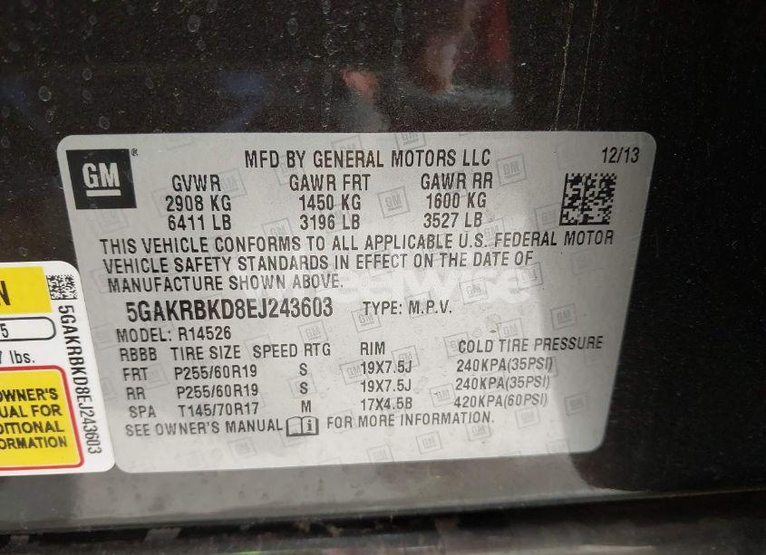 Photo 9 of 2014 Buick Enclave LEATHER (VIN 5GAKRBKD8EJ243603)