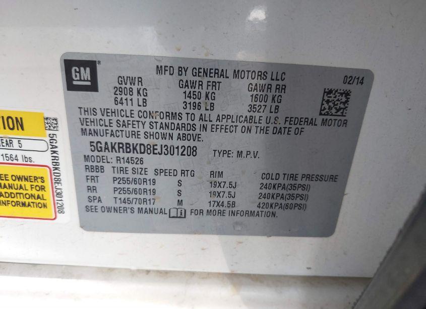 Photo 9 of 2014 Buick Enclave LEATHER (VIN 5GAKRBKD8EJ301208)