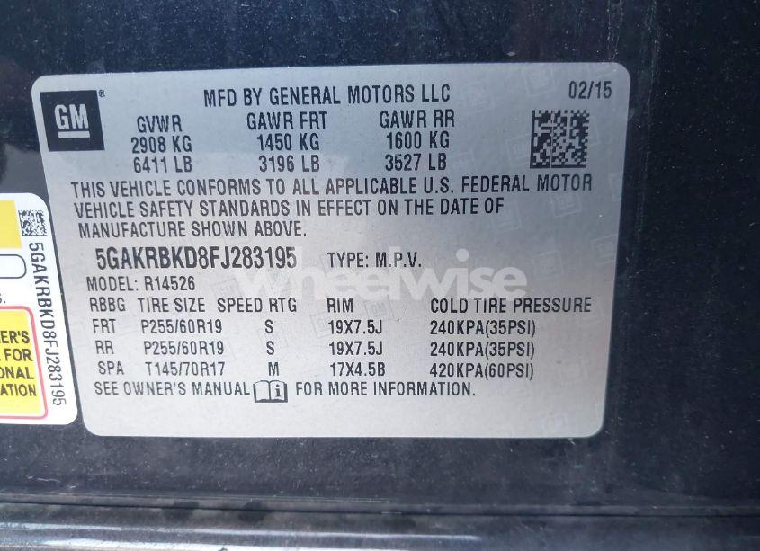 Photo 9 of 2015 Buick Enclave LEATHER (VIN 5GAKRBKD8FJ283195)