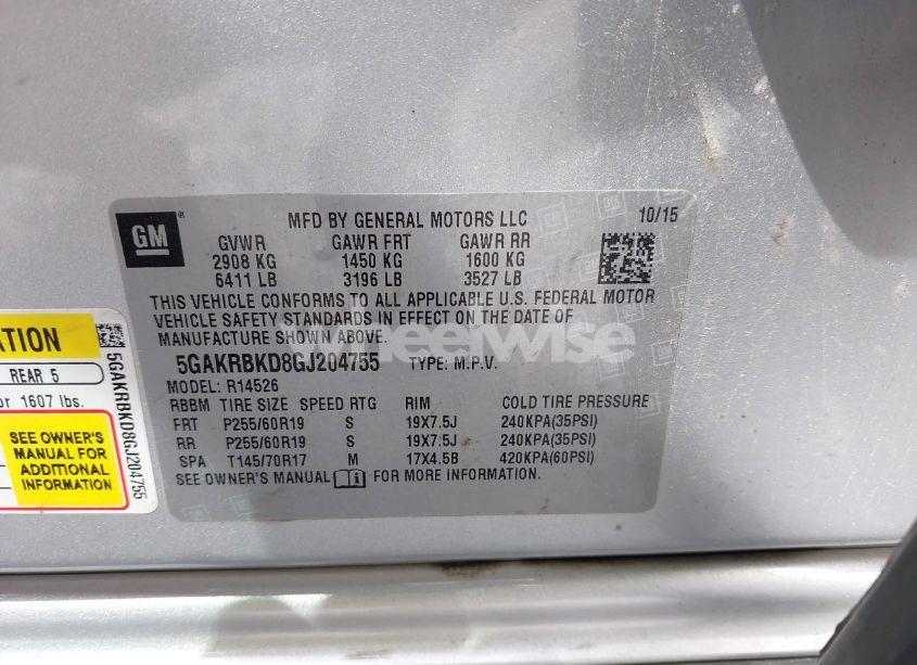 Photo 9 of 2016 Buick Enclave LEATHER (VIN 5GAKRBKD8GJ204755)