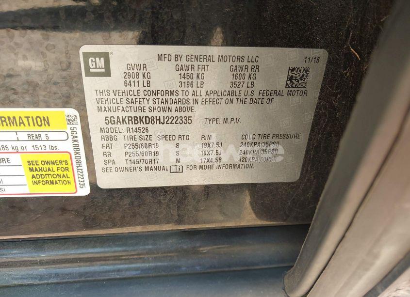 Photo 9 of 2017 Buick Enclave LEATHER (VIN 5GAKRBKD8HJ222335)