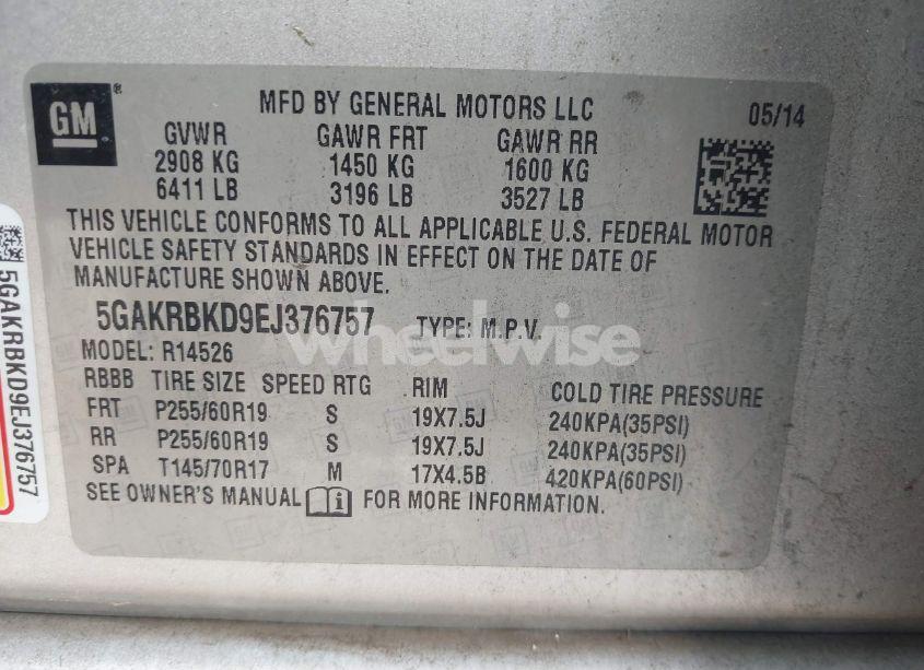 Photo 9 of 2014 Buick Enclave LEATHER (VIN 5GAKRBKD9EJ376757)