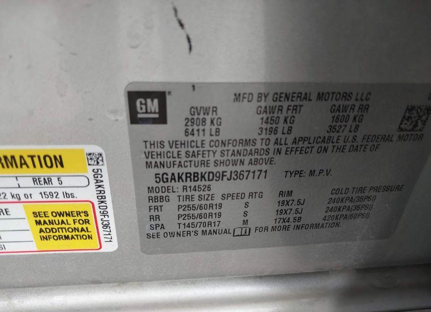 Photo 9 of 2015 Buick Enclave LEATHER (VIN 5GAKRBKD9FJ367171)