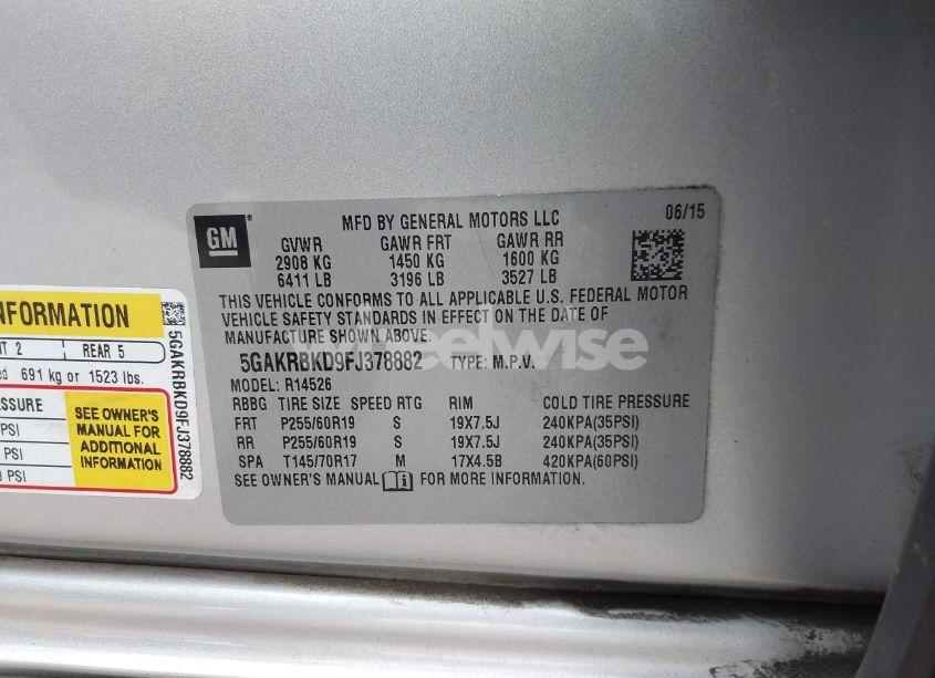 Photo 9 of 2015 Buick Enclave LEATHER (VIN 5GAKRBKD9FJ378882)