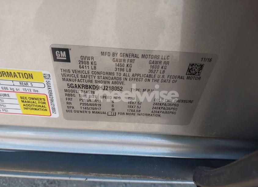 Photo 9 of 2017 Buick Enclave LEATHER (VIN 5GAKRBKD9HJ218052)