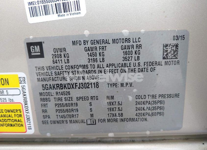 Photo 9 of 2015 Buick Enclave LEATHER (VIN 5GAKRBKDXFJ302118)