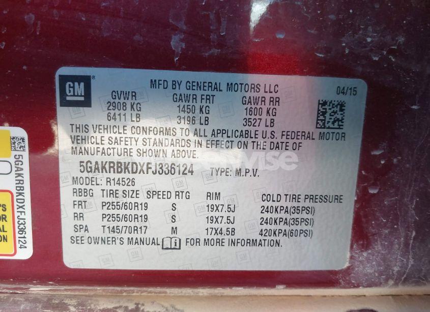 Photo 9 of 2015 Buick Enclave LEATHER (VIN 5GAKRBKDXFJ336124)