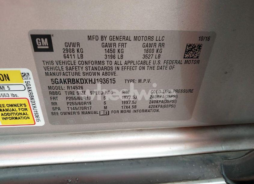 Photo 9 of 2017 Buick Enclave LEATHER (VIN 5GAKRBKDXHJ193615)