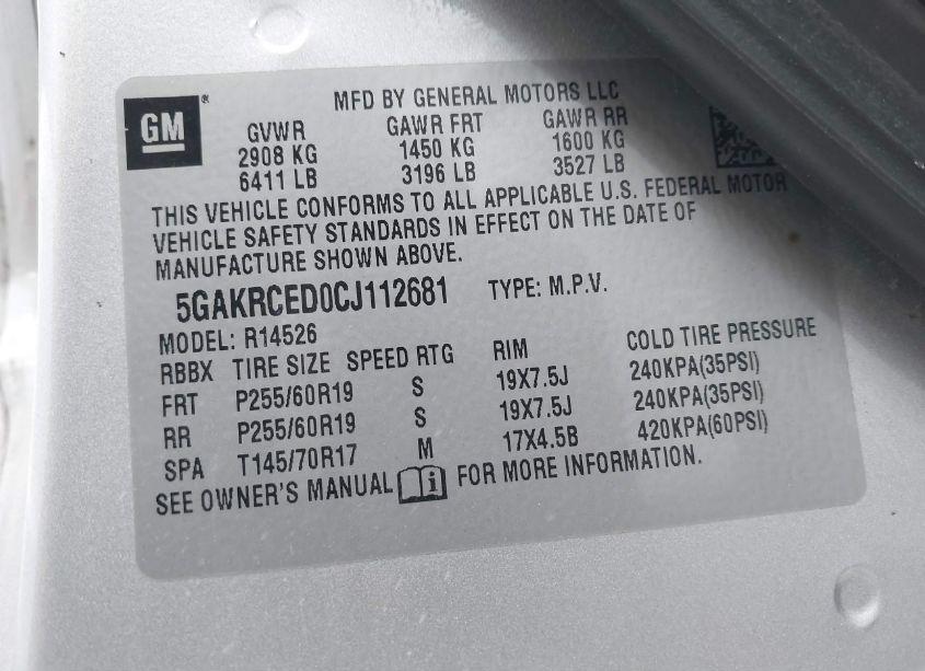 Photo 9 of 2012 Buick Enclave LEATHER (VIN 5GAKRCED0CJ112681)