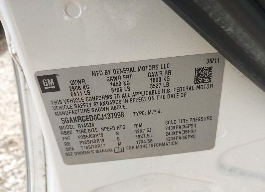 Photo 9 of 2012 Buick Enclave LEATHER (VIN 5GAKRCED0CJ137998)